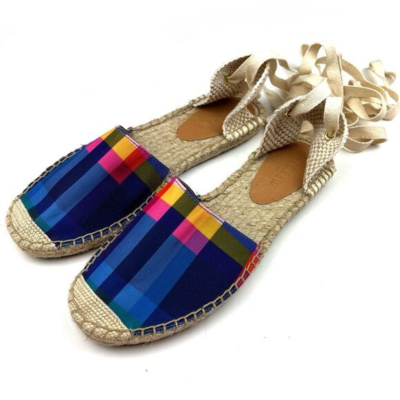 J. Crew Shoes - New J. Crew Navy Madras Plaid Lace Up D’Orsay Preppy Espadrille Sandals size 7.5